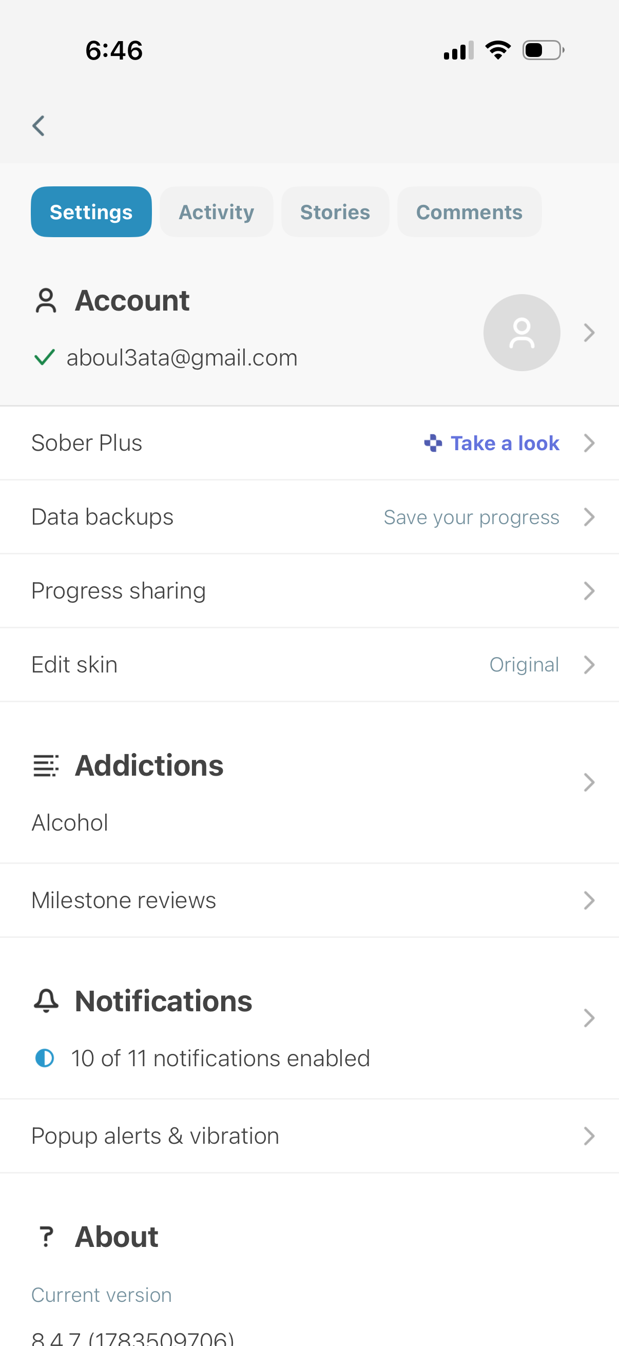 i-am-sober settings screenshot